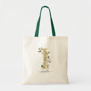 Bolsa Tote Monograma de letra "I" em ouro com verde orgânico