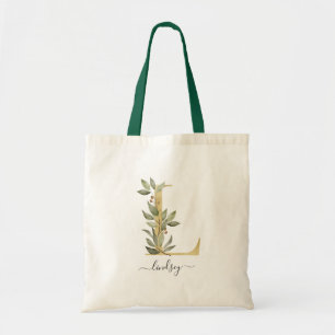 Bolsa Tote Monograma de letra "L" em ouro com verde orgânico