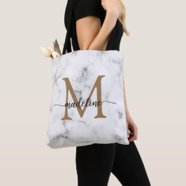 Bolsa Tote Monograma de Letra Moderna Feminina em Dourado Már