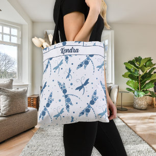 Bolsa Tote Monograma de Libélulas Azuis