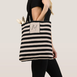 Bolsa Tote Monograma de listras simples modernas