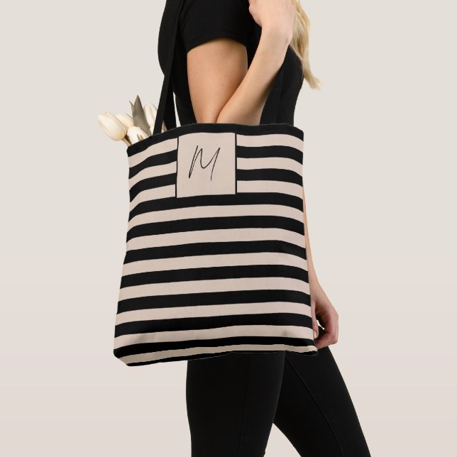 Bolsa Tote Monograma de listras simples modernas (Close Up)