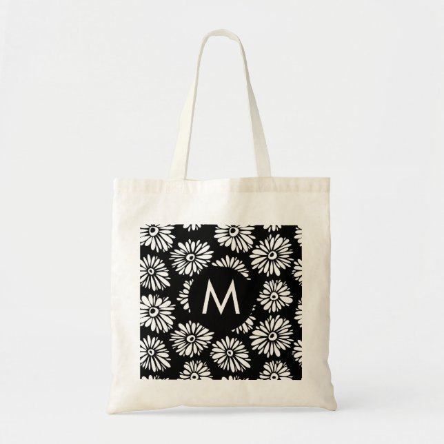 Bolsa Tote Monograma de Margarida Preto e Branco Groovy Minim (Frente)
