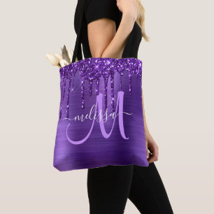Bolsa Tote Monograma de Metal com Pincel de Lixo Roxo