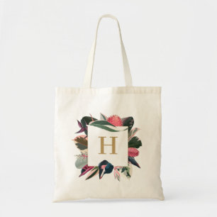 Bolsa Tote Monograma de moldura de plantas variegadas tropica