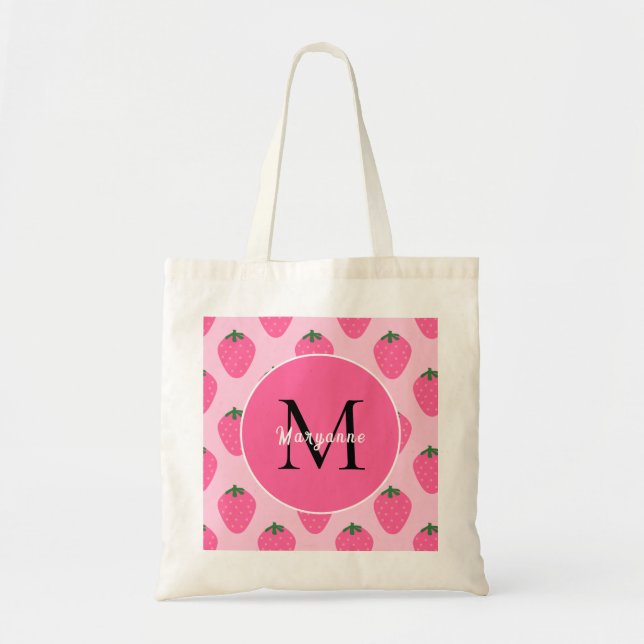 Bolsa Tote Monograma de morango rosa (Frente)