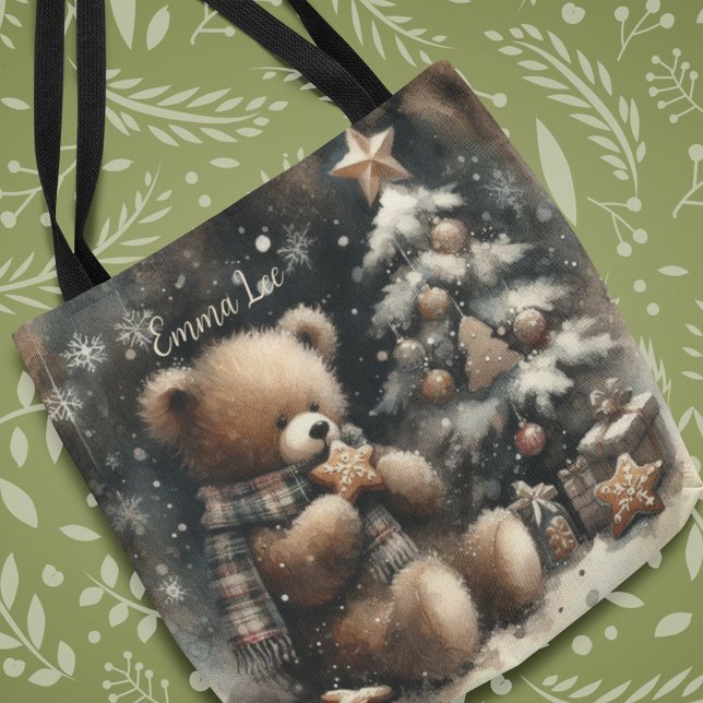 Bolsa Tote Monograma de Natal do Urso de Teddy Bonito (Criador carregado)