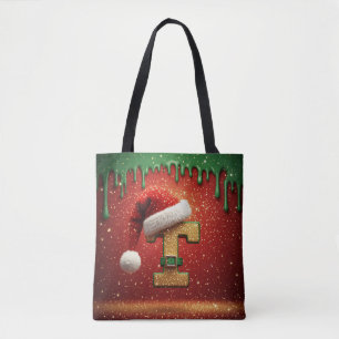 Bolsa Tote Monograma de Natal Personalizado T com Chapéu de P