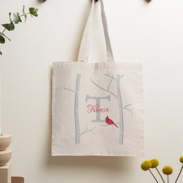 Bolsa Tote Monograma de Natal Rustic Trendy Modern Holiday (Rustic Christmas tree monogram tote bag with modern holiday design and personalized initial.)