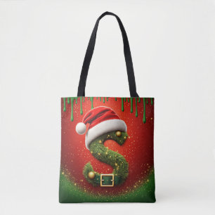 Bolsa Tote Monograma de Natal S com Chapéu de Papai Noel Pres
