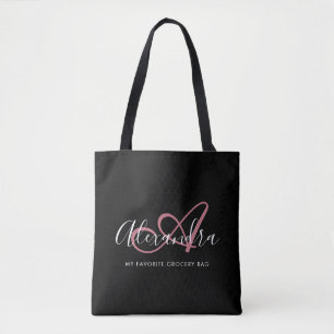 Bolsa Tote Monograma de Nome com Letra Elegante em Rosa Doura