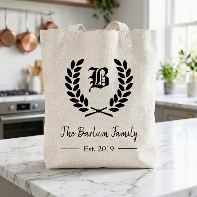 Bolsa Tote Monograma de Nome da Família Personalizado (Personalized Family Name Monogram Tote Bag )