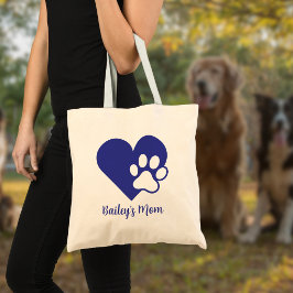 Bolsa Tote Monograma de Nome de Coração e Impressão de Pata M