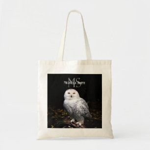 Bolsa Tote Monograma de nome personalizado de coruja nevada m