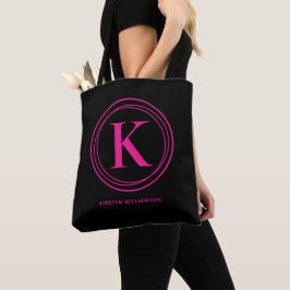 Bolsa Tote Monograma de Nome Rosa Quente Elegante Preto