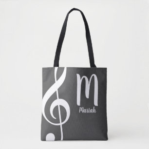 Bolsa Tote monograma de notas musicais de clef com nome bols