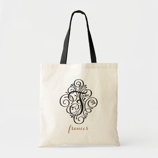 Bolsa Tote Monograma de Ornamento com Inicial Personalizada " (Frente)