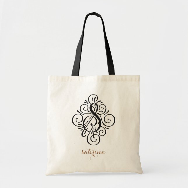 Bolsa Tote Monograma de Ornamento Swash Personalizado Inicial (Frente)