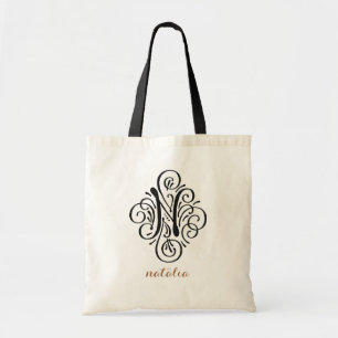 Bolsa Tote Monograma de Ornamento Swash Personalizado Inicial