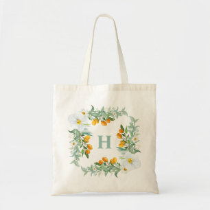 Bolsa Tote Monograma de Orquídeas e Kumquats em Aquarela