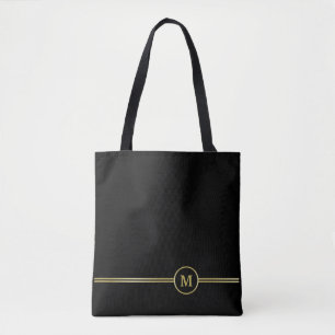 Bolsa Tote Monograma de ouro elegante a preto