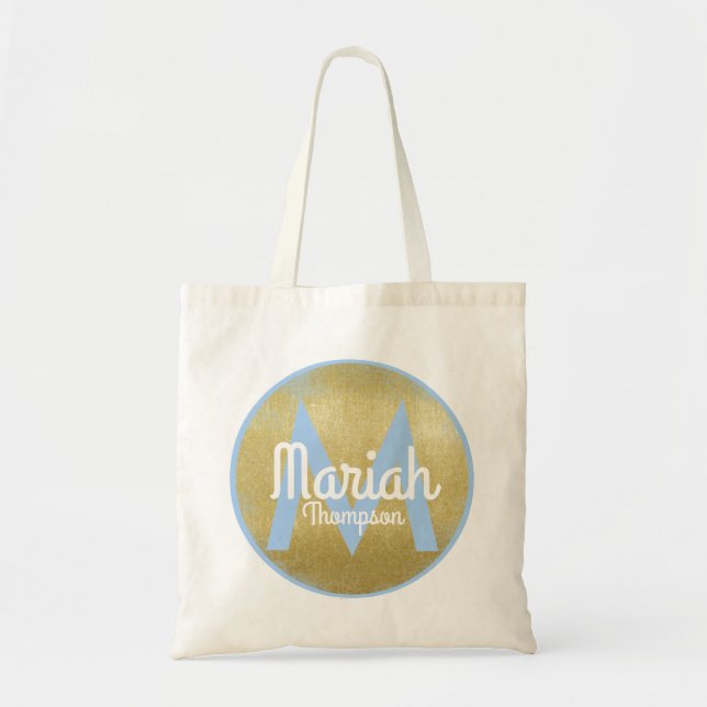 Bolsa Tote monograma de ouro personalizado (Frente)