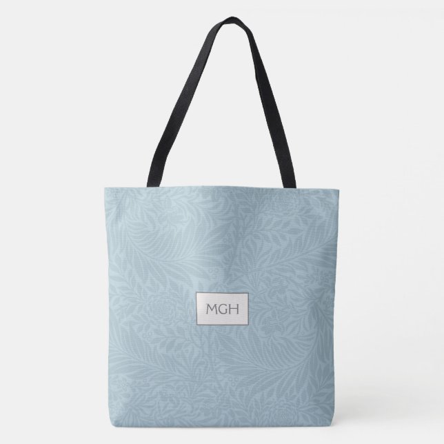 Bolsa Tote Monograma de Padrão Botânico Floral Azul (Frente)
