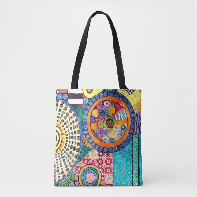 Bolsa Tote Monograma de padrão de Abstrato moderno (Frente)