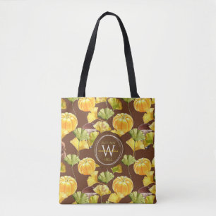 Bolsa Tote Monograma de padrão de aquarela Colorida Autumn