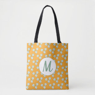 Bolsa Tote Monograma de Padrão de Folha Branca e Laranja Mode