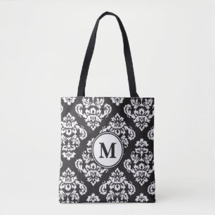 Bolsa Tote Monograma de padrão de Impressão preto e branco