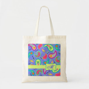 Bolsa Tote Monograma de Padrão de Paisley Verde Lavanda