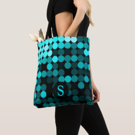 Bolsa Tote Monograma de Padrão de Pontos Turquesa Moderno e Ú