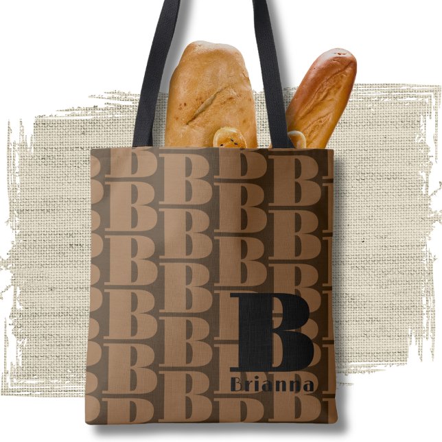 Bolsa Tote Monograma de Padrão do Designer Elegante Preto Bro (Criador carregado)