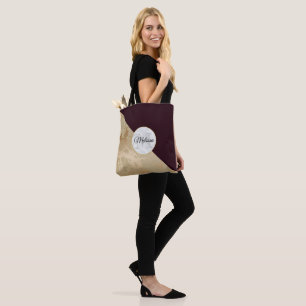Bolsa Tote Monograma de Padrão Dourado Marble e Borgonha