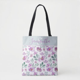 Bolsa Tote Monograma de Padrão Floral de Aquarela Rústica