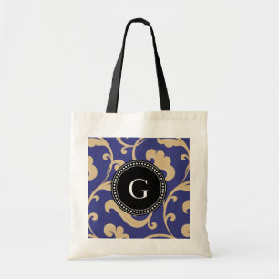 Bolsa Tote Monograma de padrão floral de cor azul-esbranquiça