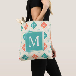 Bolsa Tote Monograma de Padrão Nórdico na moda