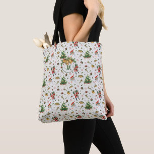 Bolsa Tote Monograma de Papai Noel Feliz Natal Vintage