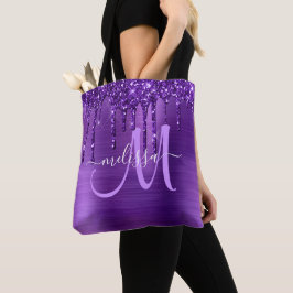 Bolsa Tote Monograma de Pincel com Glitter Roxo