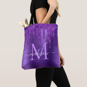 Bolsa Tote Monograma de Pincel de Púrpura e Glitter de Pincel