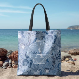 Bolsa Tote Monograma de Praia Costeira do Mar Azul
