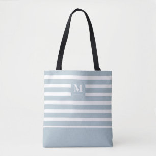 Bolsa Tote Monograma de Praia Listrada Azul e Branco Costeiro