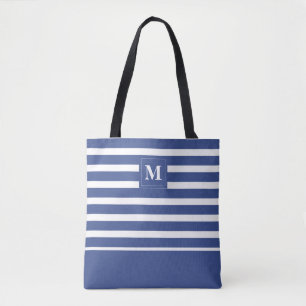 Bolsa Tote Monograma de Praia Listrada de Azul Costeiro e Bra