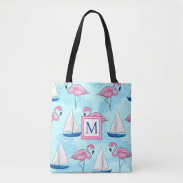 Bolsa Tote Monograma de pré-disquete azul-voador, cor-de-rosa