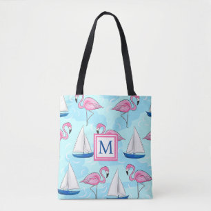 Bolsa Tote Monograma de pré-disquete azul-voador, cor-de-rosa