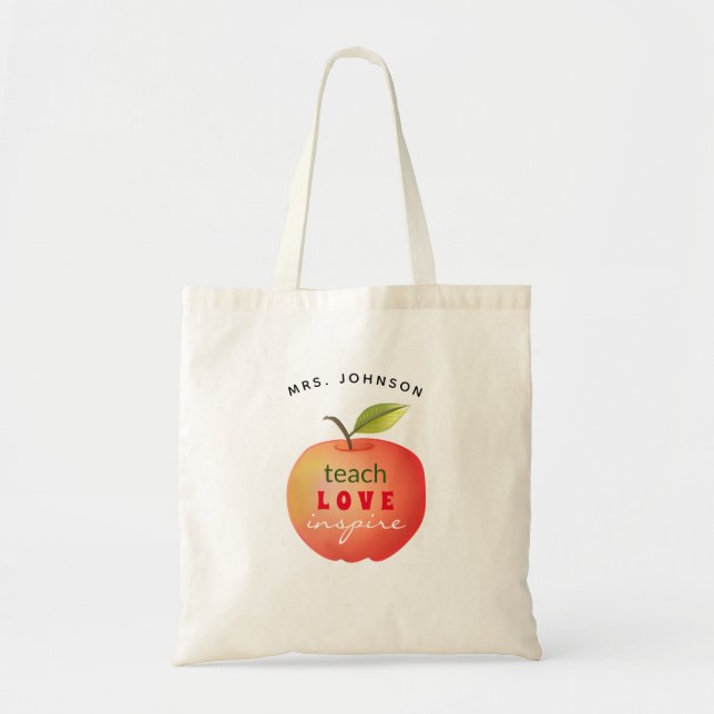 Bolsa Tote Monograma de Professora de Maçã Vermelha (Frente)