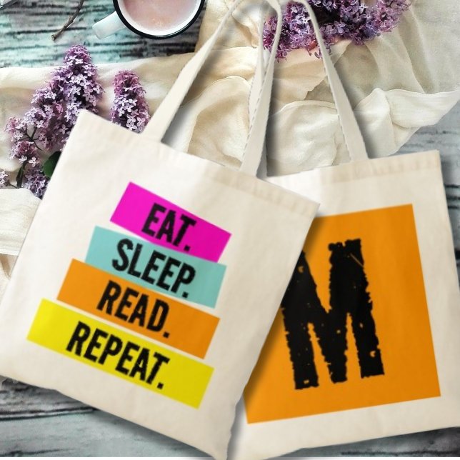Bolsa Tote Monograma de repetição de leitura do sono do Book  (Criador carregado)