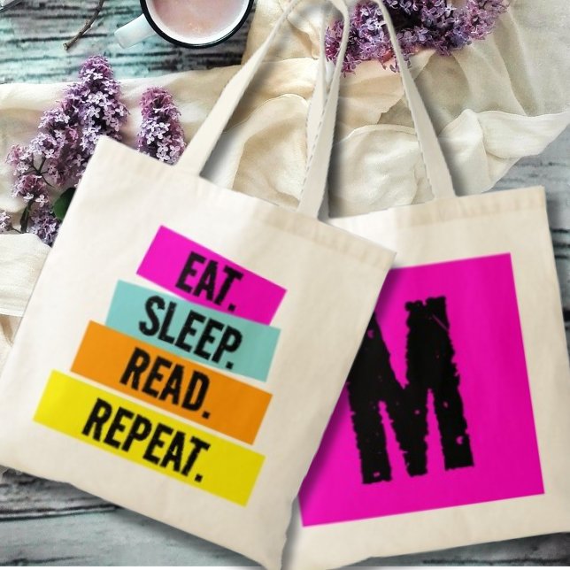 Bolsa Tote Monograma de repetição de leitura do sono do Book  (Criador carregado)