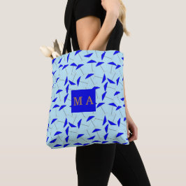 Bolsa Tote monograma de repetição do padrão guarda-chuva azul